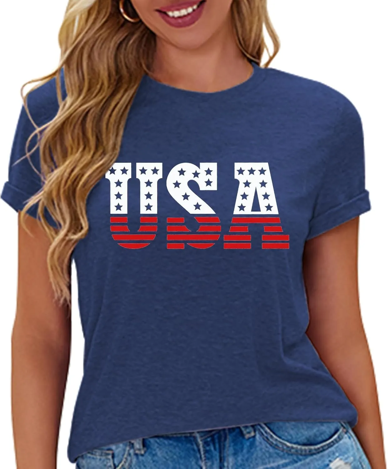 American Flag Heart Shirt for Women 4th of July Patriotic Tee USA Flag Tops