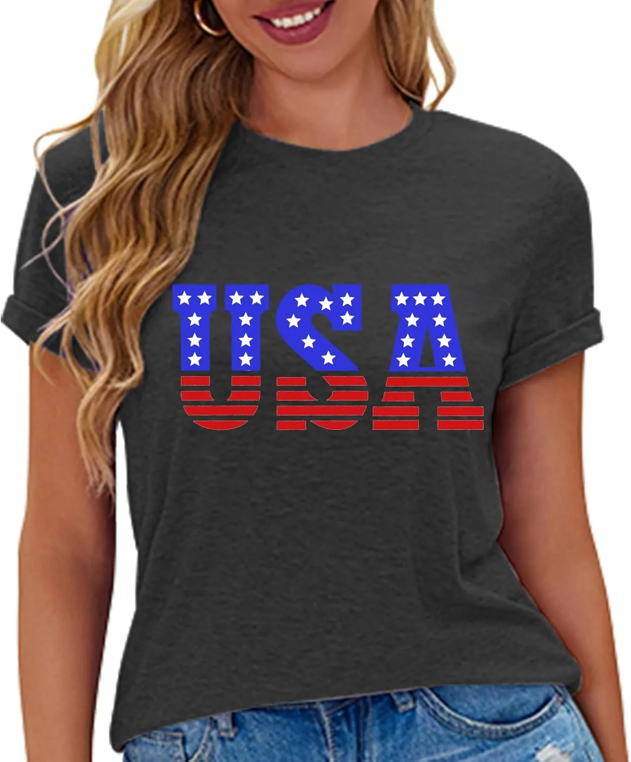 American Flag Heart Shirt for Women 4th of July Patriotic Tee USA Flag Tops