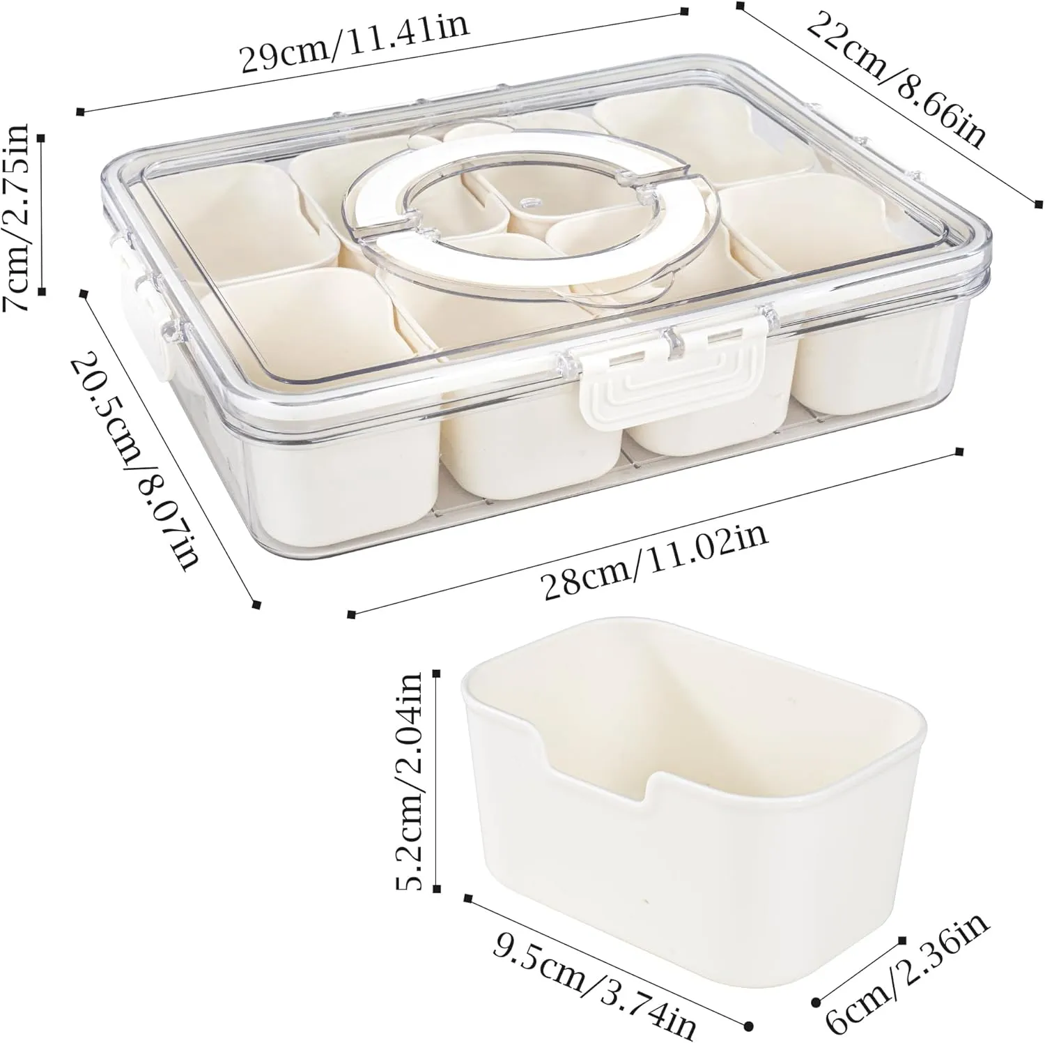 Amzcku Divided Serving Tray with Lid and Handle - Snackle Box Charcuterie Container (Pack of 2)