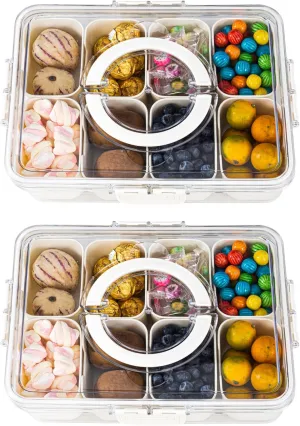 Amzcku Divided Serving Tray with Lid and Handle - Snackle Box Charcuterie Container (Pack of 2)