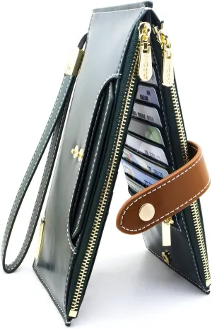 ANDOILT Wallets for Women Genuine Leather Wallet RFID Blocking Bifold Multi Card Case Purse with Zipper Pocket Handbag