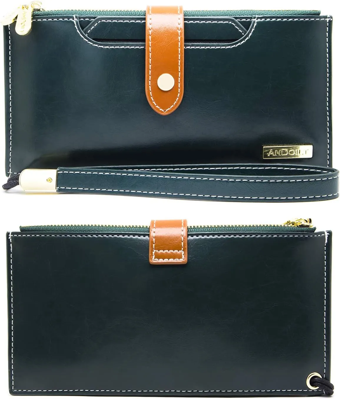 ANDOILT Wallets for Women Genuine Leather Wallet RFID Blocking Bifold Multi Card Case Purse with Zipper Pocket Handbag