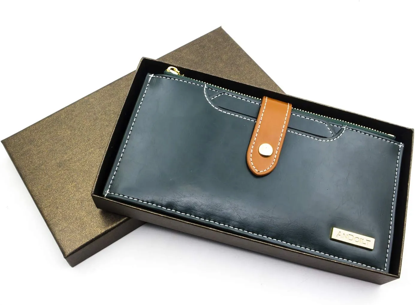 ANDOILT Wallets for Women Genuine Leather Wallet RFID Blocking Bifold Multi Card Case Purse with Zipper Pocket Handbag