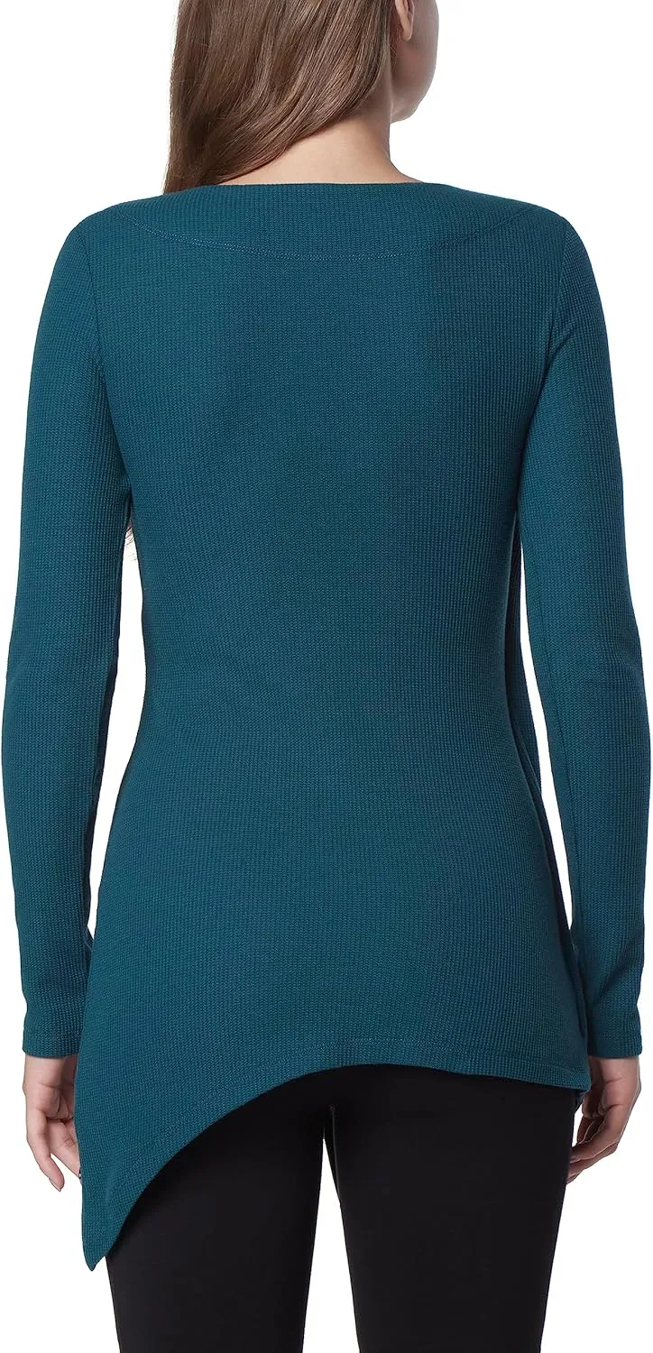 Andrew Marc Women's Long Sleeve Asymmetrical Thermal Tunic with Faux Leather Trim