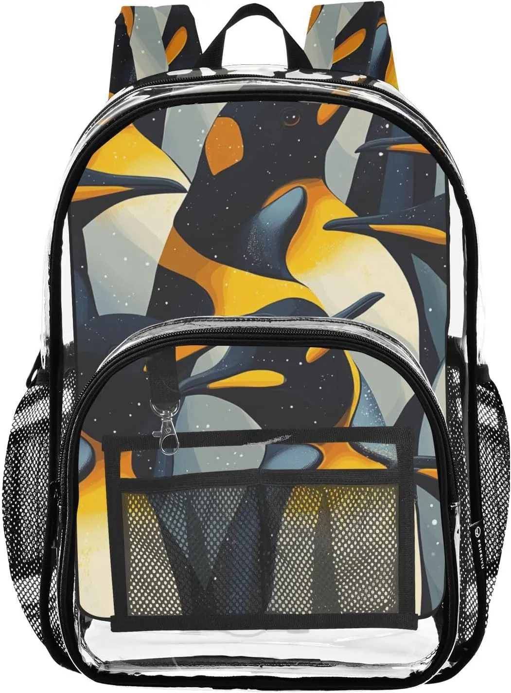 Animals Kids PVC Clear Backpack Cute Emperor Penguins Heavy Duty Multi-pockets Large Capacity Transparent See Through Bookbag for School Travel Sport Work