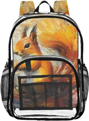 Animals Kids PVC Clear Backpack Squirrel Dynamic Abstract Heavy Duty Multi-pockets Large Capacity Transparent See Through Bookbag for School Travel Sport Work