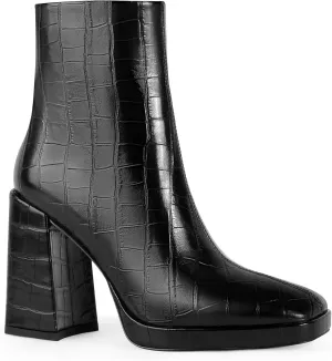 ANN CREEK Women's Ankle Boots Chunky Heel Booties Side Zipper Square Toe High Heel Casual Boots