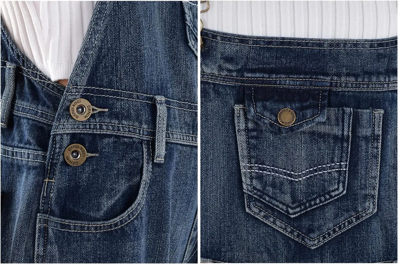 Anna-Kaci Womens Vintage Wash Straight Leg Denim Overalls With Pocket Bib