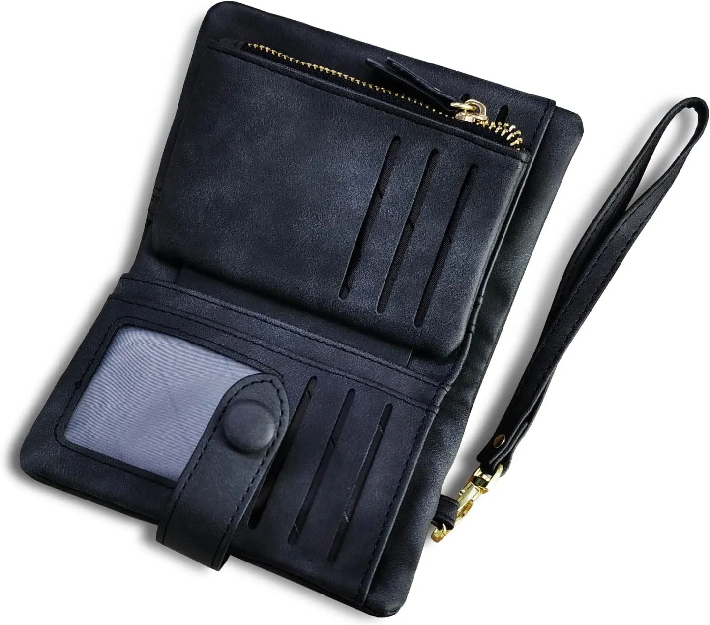 AOXONEL Women's Small Bifold Leather wallet Rfid blocking Ladies Wristlet with Card holder id window Coin Purse