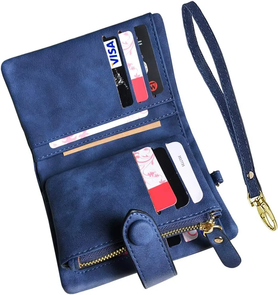 AOXONEL Women's Small Bifold Leather wallet Rfid blocking Ladies Wristlet with Card holder id window Coin Purse