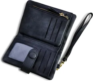 AOXONEL Women's Small Bifold Leather wallet Rfid blocking Ladies Wristlet with Card holder id window Coin Purse