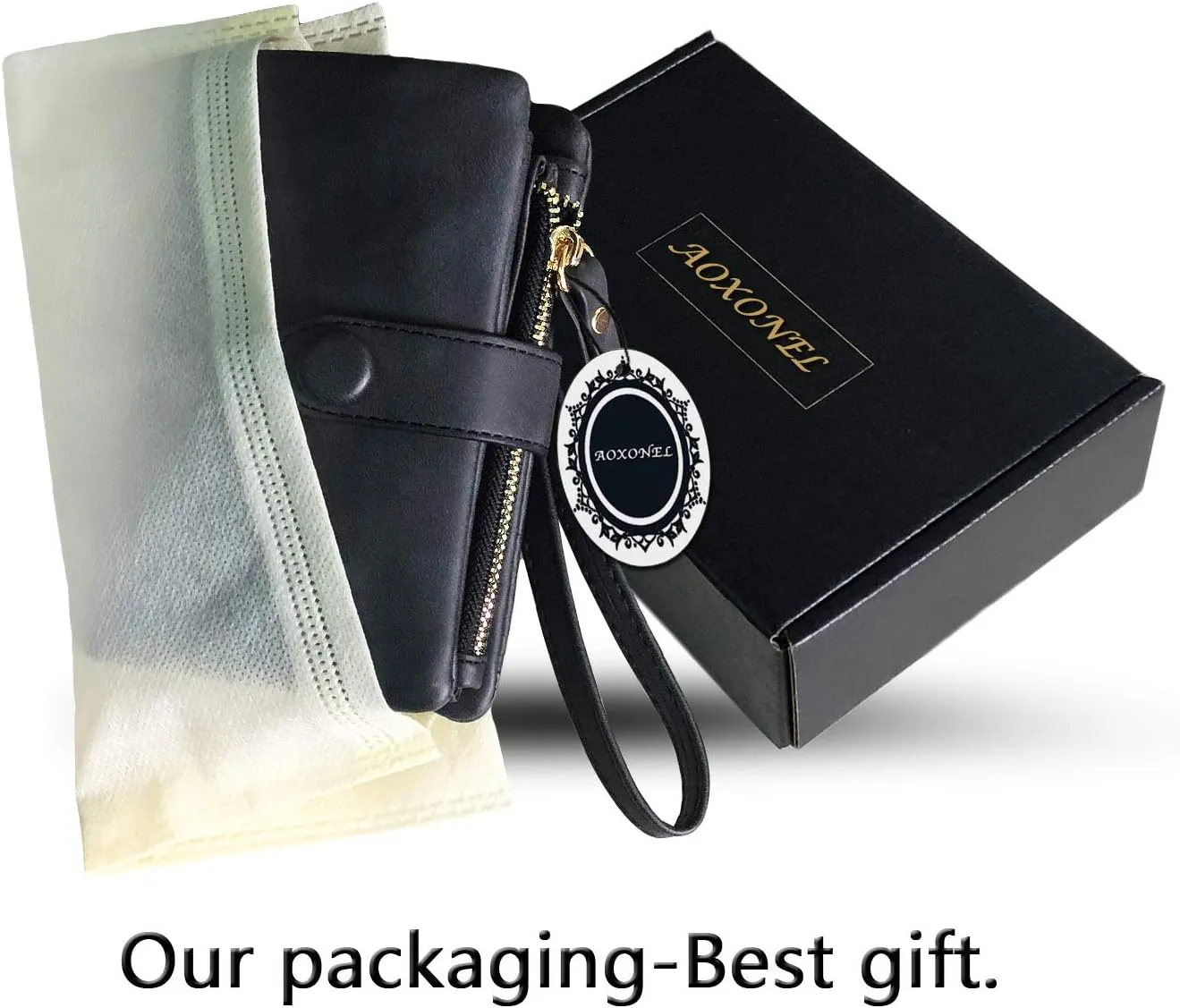 AOXONEL Women's Small Bifold Leather wallet Rfid blocking Ladies Wristlet with Card holder id window Coin Purse