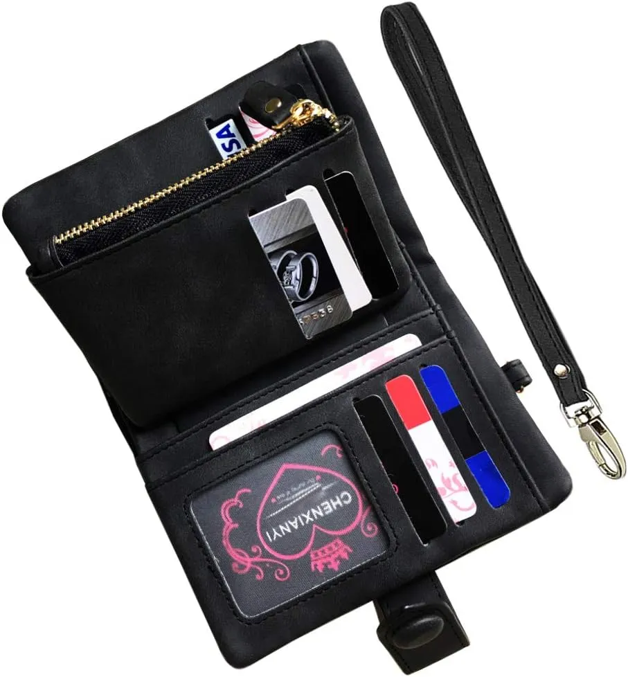 AOXONEL Women's Small Bifold Leather wallet Rfid blocking Ladies Wristlet with Card holder id window Coin Purse
