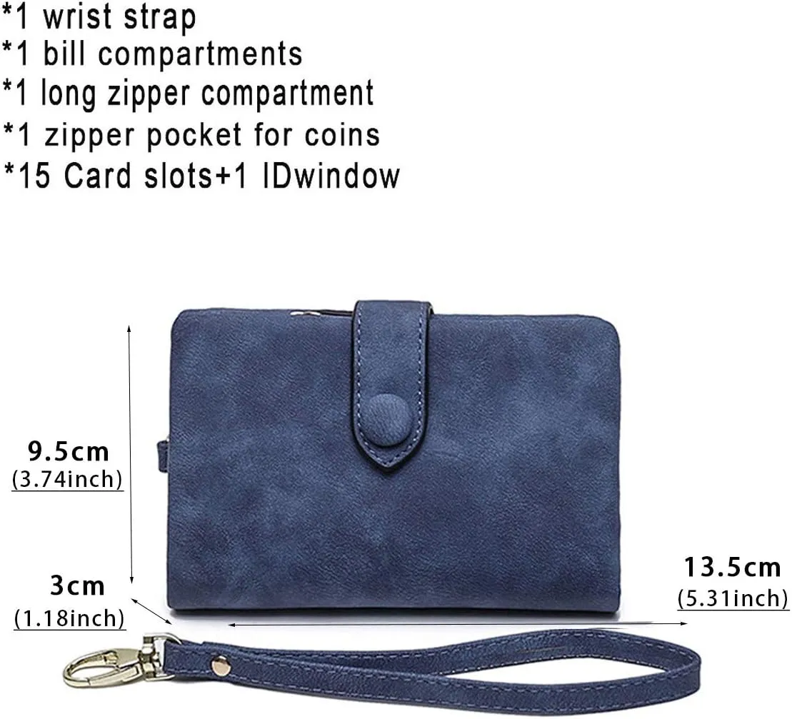 AOXONEL Women's Small Bifold Leather wallet Rfid blocking Ladies Wristlet with Card holder id window Coin Purse