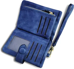 AOXONEL Women's Small Bifold Leather wallet Rfid blocking Ladies Wristlet with Card holder id window Coin Purse