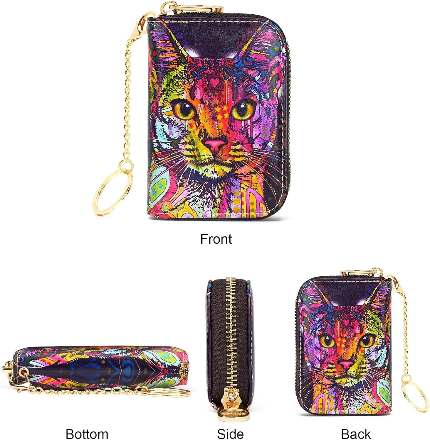 APHISON RFID Credit Card Holder Wallets for Women Leather Zipper Card Case for Ladies Keychain Wallet