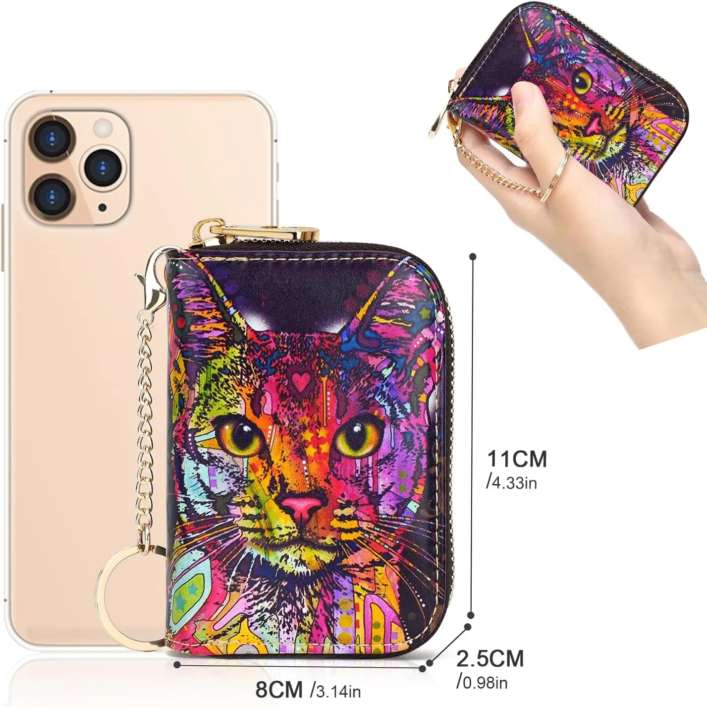 APHISON RFID Credit Card Holder Wallets for Women Leather Zipper Card Case for Ladies Keychain Wallet