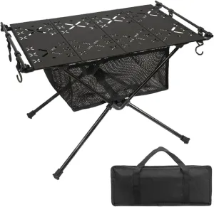 APLUSH Portable Camping Table, Aluminum Lightweight Beach Table with Easy Carrying Bag for Indoor, Outdoor, Camping, Backyard, BBQ, Party, Patio, Beach, Picnic,Travel,Fishing,Black
