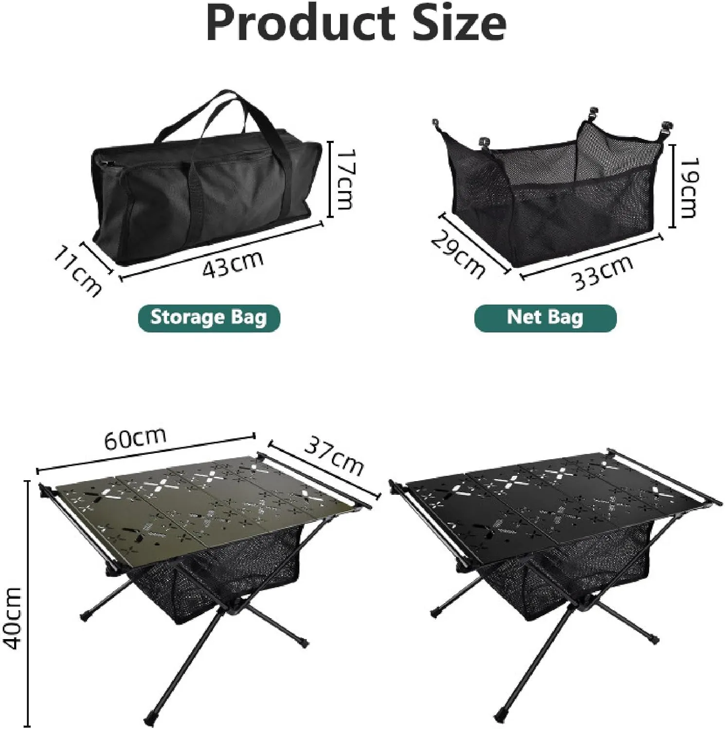 APLUSH Portable Camping Table, Aluminum Lightweight Beach Table with Easy Carrying Bag for Indoor, Outdoor, Camping, Backyard, BBQ, Party, Patio, Beach, Picnic,Travel,Fishing,Black