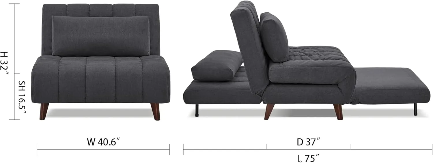 Artdeco Home 40" W Convertible Futon Chair with Matching Pillow(s) for Small Space Living Room and Apartment (Springfield, Charcoal)