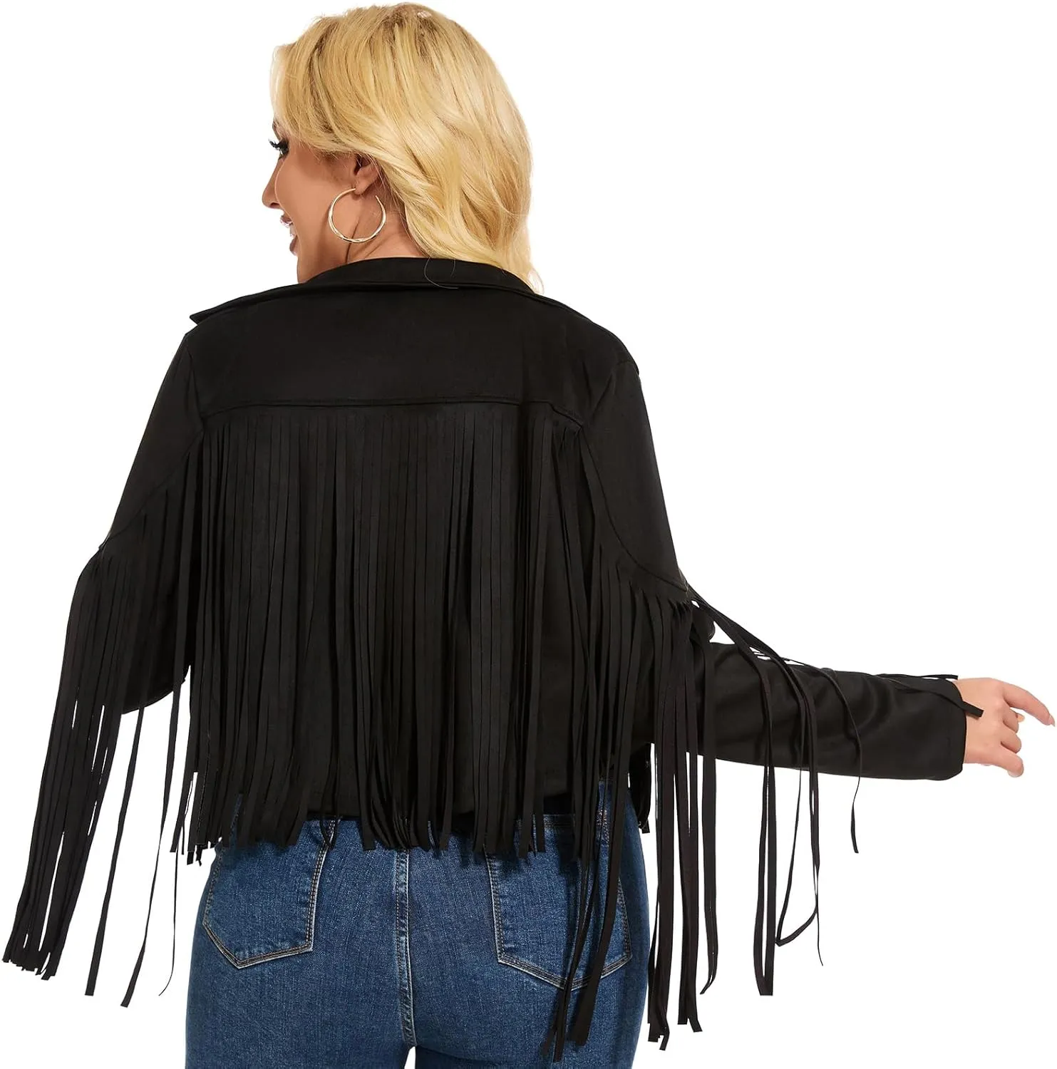 ATAMET 70s Women's Fringe Jackets Faux Suede Leather 60s Party Clothes, Halloween 2025 Fashion Tassel Motorcycle Coats