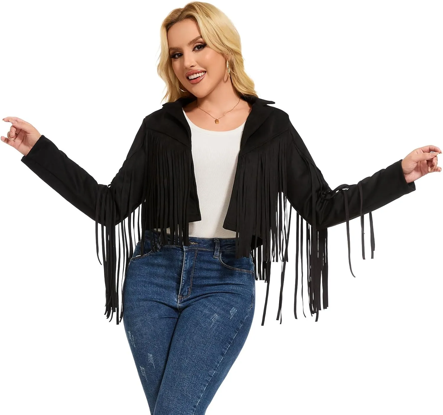 ATAMET 70s Women's Fringe Jackets Faux Suede Leather 60s Party Clothes, Halloween 2025 Fashion Tassel Motorcycle Coats