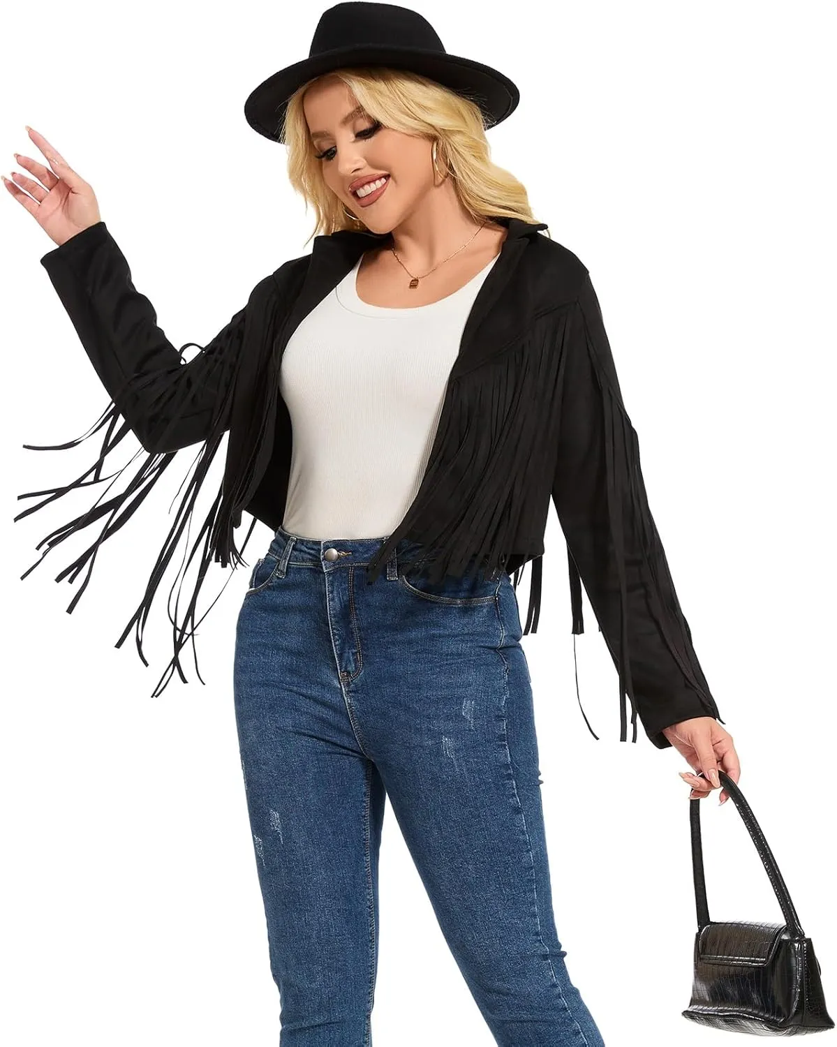 ATAMET 70s Women's Fringe Jackets Faux Suede Leather 60s Party Clothes, Halloween 2025 Fashion Tassel Motorcycle Coats