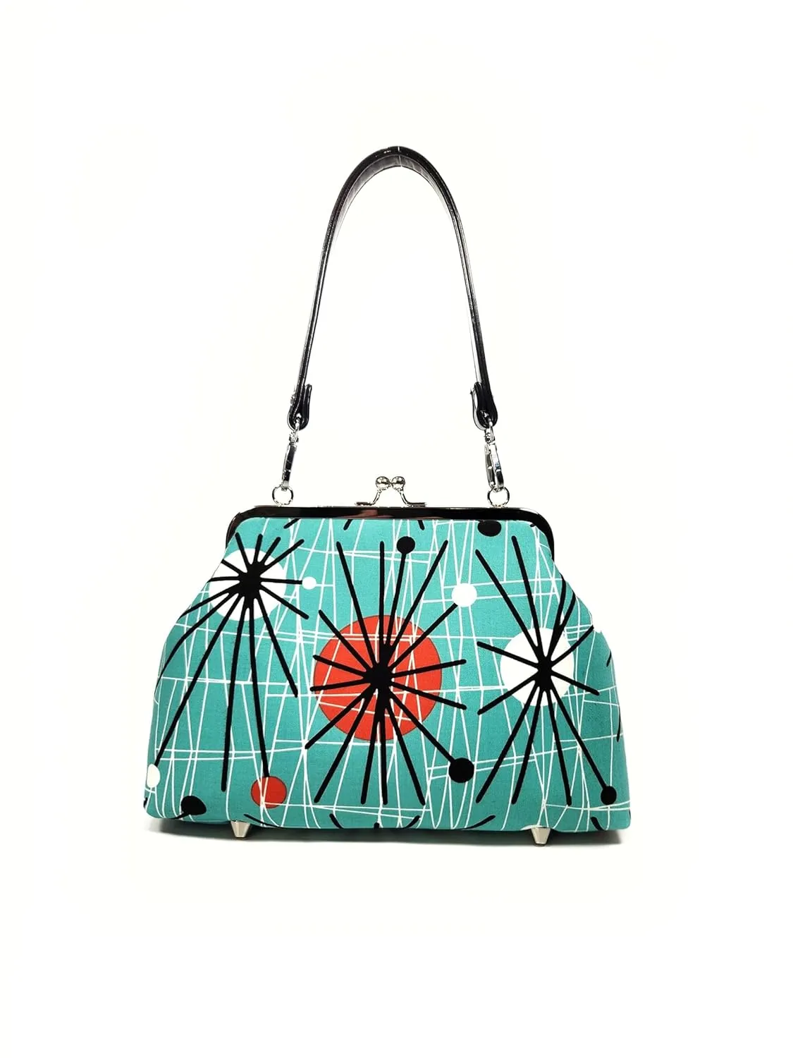 Atomic Turquoise Midcentury Modern Kisslock Purse, Shoulder Bag, Crossbody Bag, Gift for Her (17 Inch Handbag Strap)