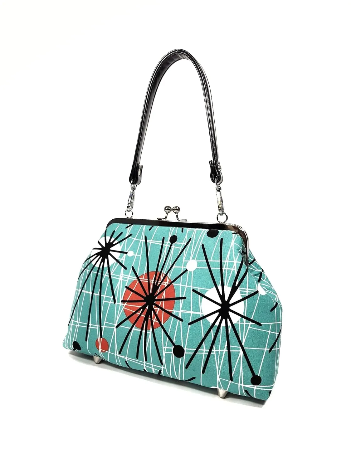 Atomic Turquoise Midcentury Modern Kisslock Purse, Shoulder Bag, Crossbody Bag, Gift for Her (17 Inch Handbag Strap)