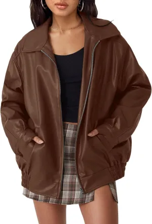 AUTOMET Womens Oversized Leather Jackets Faux Suede Fall Fashion Motorcycle Coats Winter Outfits Clothes Y2k Tops