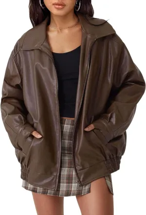 AUTOMET Womens Oversized Leather Jackets Faux Suede Fall Fashion Motorcycle Coats Winter Outfits Clothes Y2k Tops