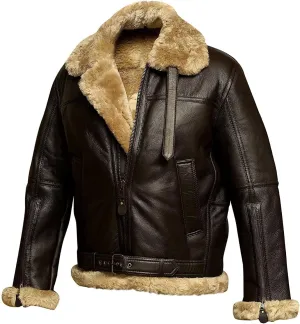 Aviator Real Shearling Real Sheepskin Brown Leather Jacket