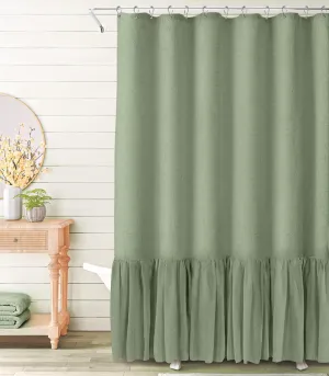 Awellife Sage Green Farmhouse Shower Curtain with A Ruffle Hem Linen Blend Shower Curtain for Bathroom Nature