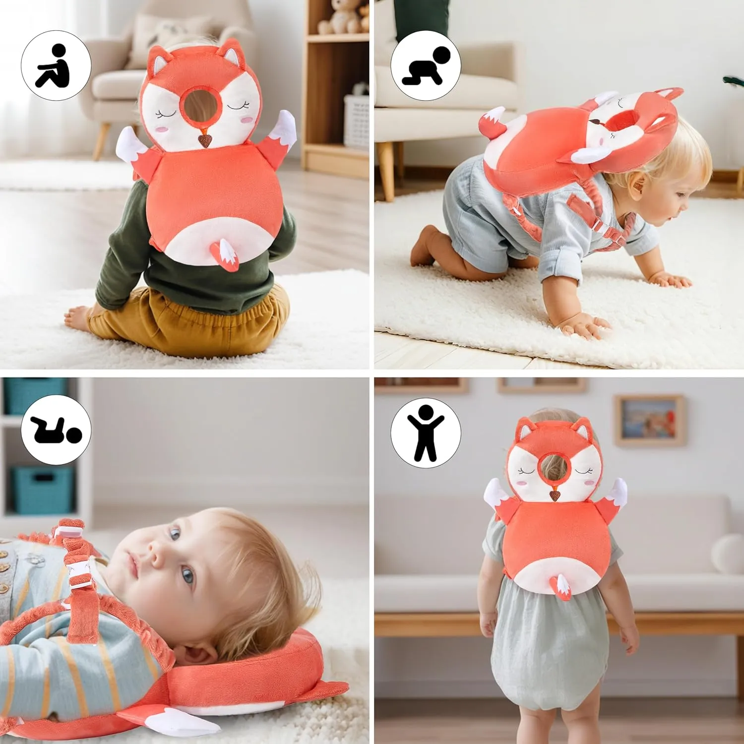 Baby Head Back Protector Backpack Toddler Safety Protector Cushion Pad Soft, Adjustable and Lightweight Design for Safe Walking and Crawling Toddlers Girls and Boys(Fox)