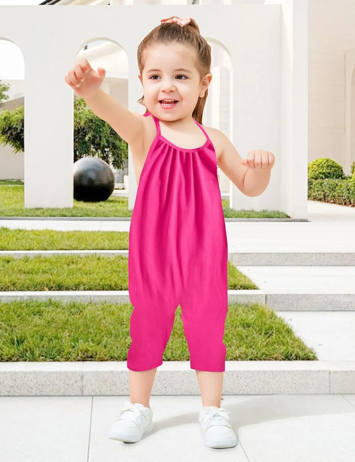 Backless Strap Slouch Jumpsuit for Toddler Girls Cute Harem Halter Romper Pants with Pockets