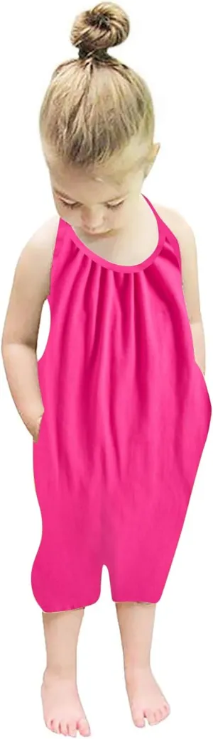 Backless Strap Slouch Jumpsuit for Toddler Girls Cute Harem Halter Romper Pants with Pockets