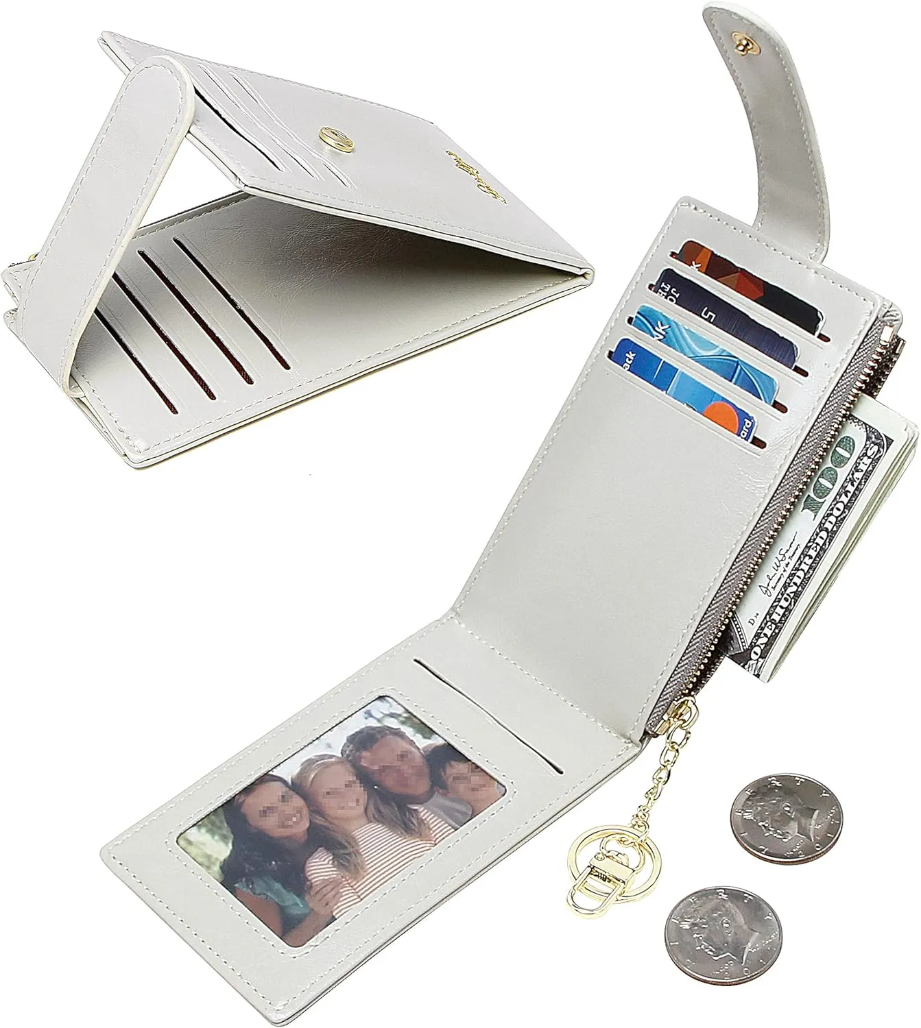 Badiya RFID Card Holder Wallet for Women Slim Wallets Bifold Multi Card Case Zipper Coin Purse