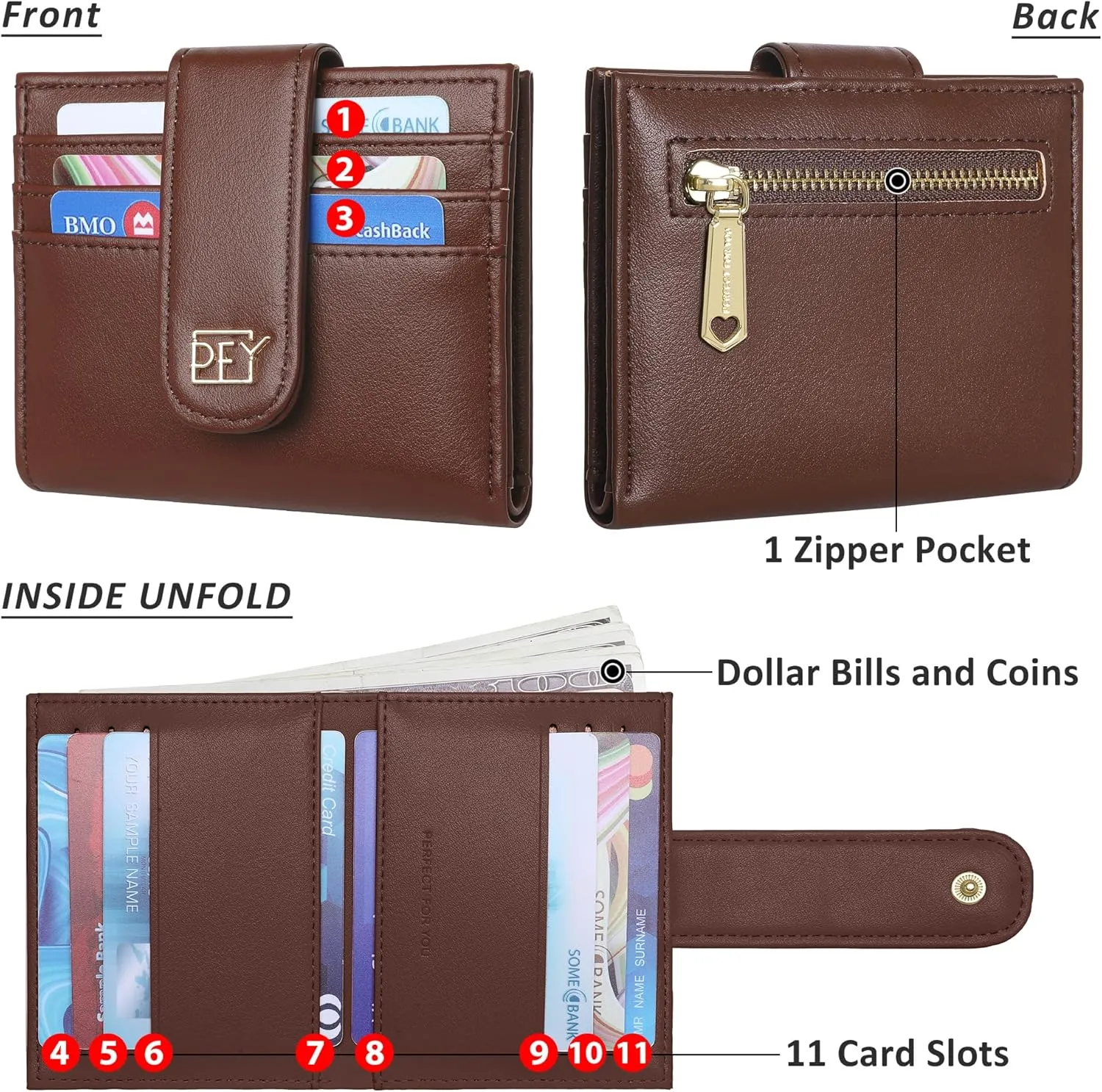 Badiya Small Wallets for Women Bifold Multi Card Case Wallet Slim Credit Card Holder with Zipper Coin Purse