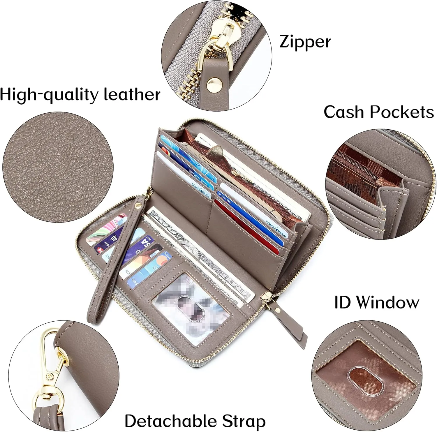 Badiya Womens Wallet Credit Card Holder RFlD Blocking Leather Zip Around Wallets Large Capacity Wristlet
