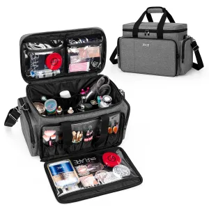 BAFASO Large Makeup Bag Cosmetic Bag with Removable Dividers, Travel Makeup Case Holds Cosmetics and Hair Supplies, Gray