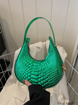 BagForLove - Stylish Green Crocodile Pattern Armpit Shoulder Bag - Fashionable and Trendy Design