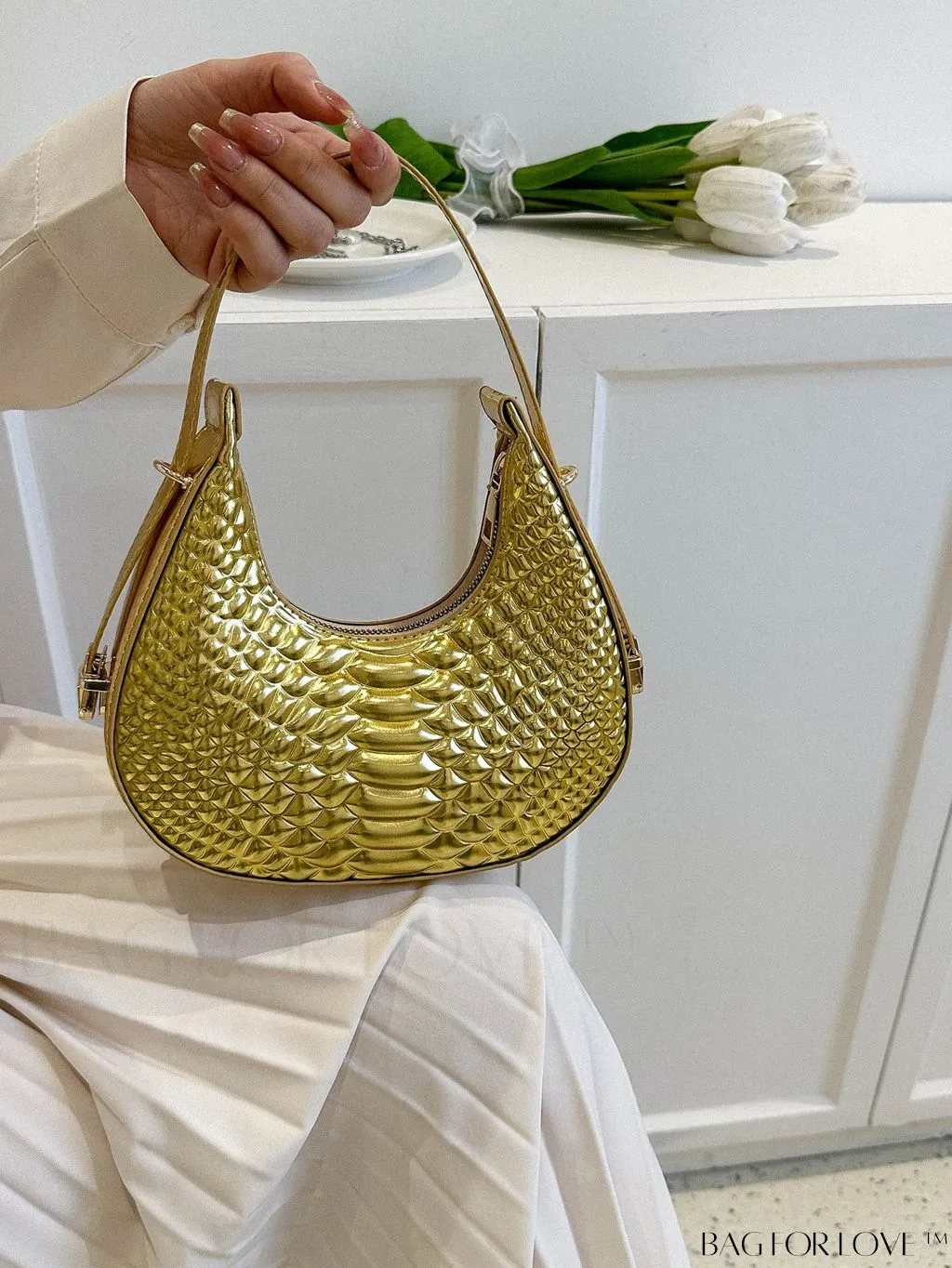 BagForLove - Stylish Green Crocodile Pattern Armpit Shoulder Bag - Fashionable and Trendy Design