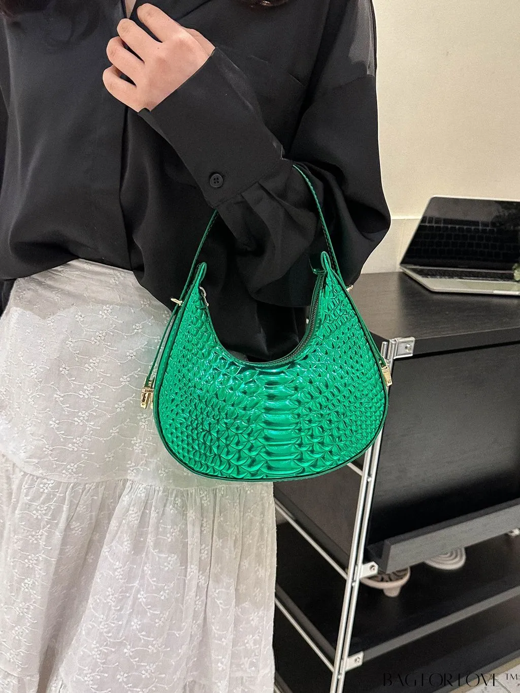 BagForLove - Stylish Green Crocodile Pattern Armpit Shoulder Bag - Fashionable and Trendy Design