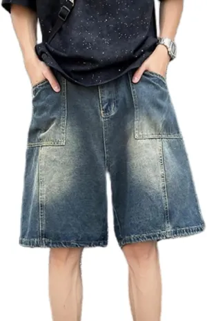 Baggy Jean Shorts Men Jorts Y2k Emo Grunge Denim Shorts Loose Wide Leg Hip Hop Shorts 90s Vintage Designer Shorts