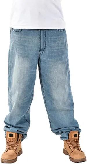 Baggy Jeans Men Dark Blue Vintage Straight Leg Skater Jeans