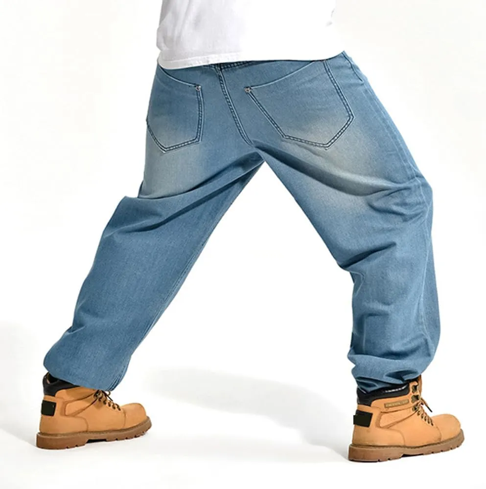 Baggy Jeans Men Dark Blue Vintage Straight Leg Skater Jeans