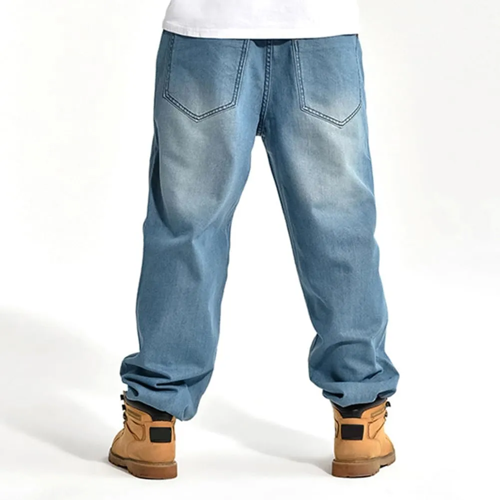 Baggy Jeans Men Dark Blue Vintage Straight Leg Skater Jeans