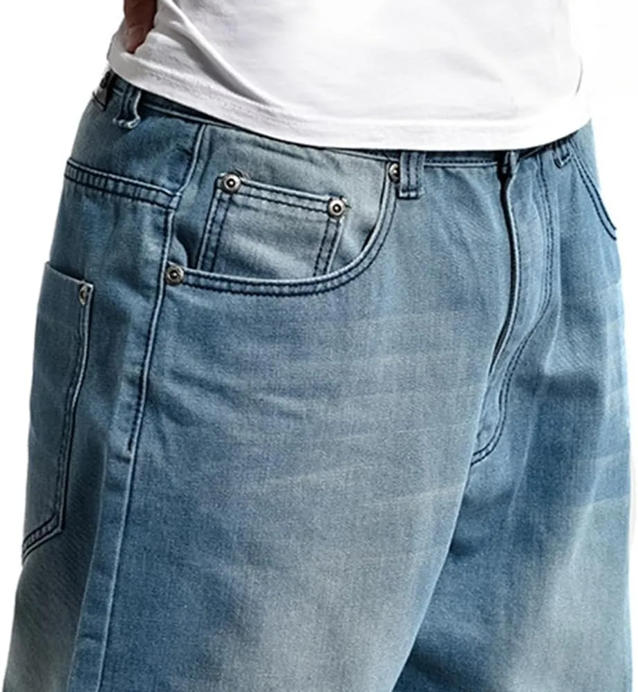 Baggy Jeans Men Dark Blue Vintage Straight Leg Skater Jeans
