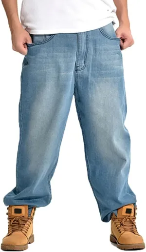 Baggy Jeans Men Dark Blue Vintage Straight Leg Skater Jeans