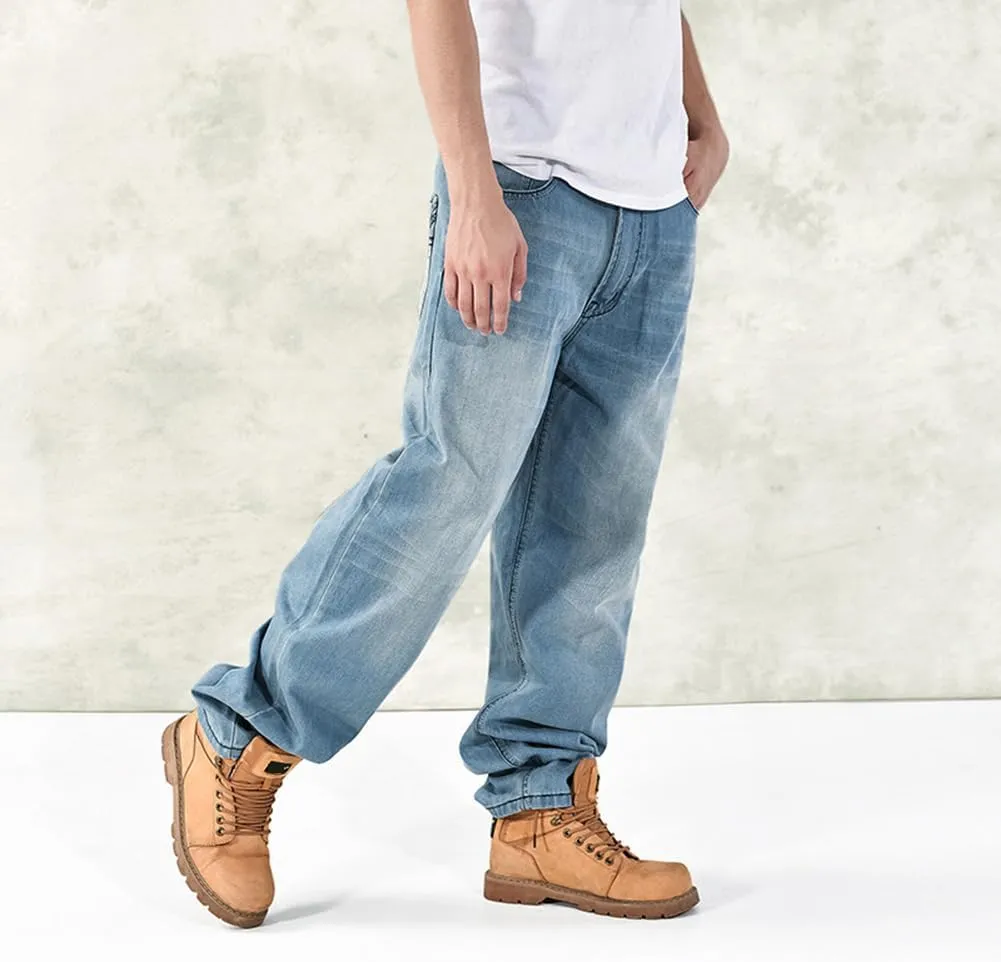 Baggy Jeans Men Dark Blue Vintage Straight Leg Skater Jeans